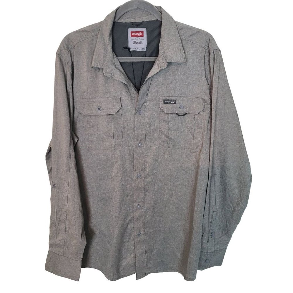 Wrangler Outdoor Series Mens L Gray Regular Fit Performance Button Up Shirt NWT